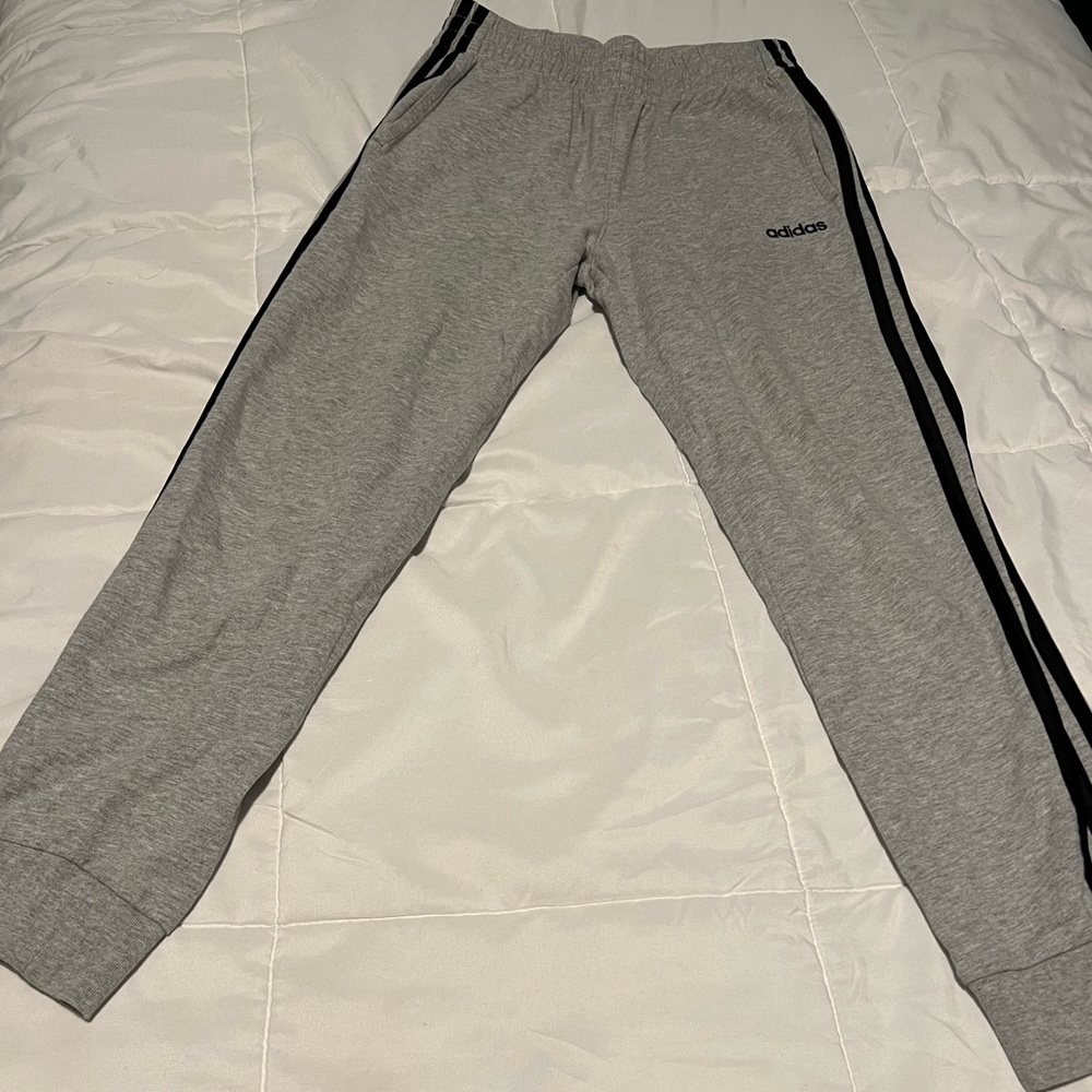Adidas gray cotton joggers 3 stripe